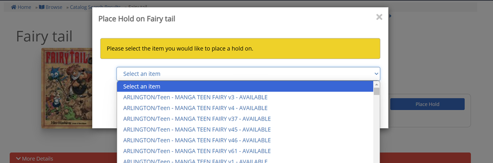 Screenshot of catalog with menu listing item details